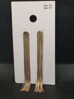GAP Gold Tone Chain Tassel Dangle Earrings Long Fringe Statement Earrings